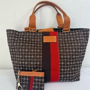 KATE SPADE NY Vintage 90’s Dot Noel ToteBag Key Fob Coin Wallet Brown Red